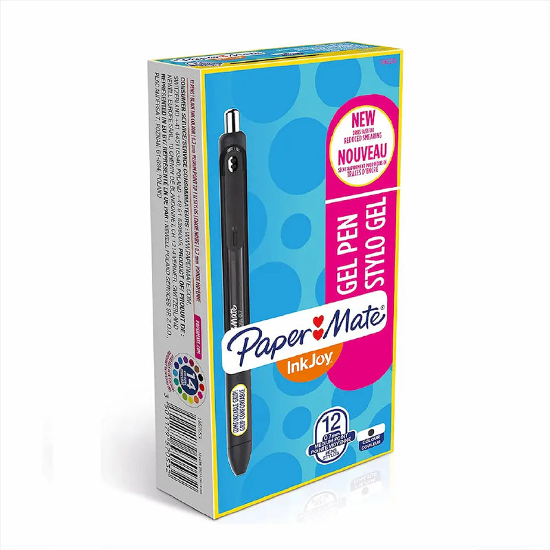 Papermate inkjoy black ink medium point 0.7mm gel pens – box of 12 pens