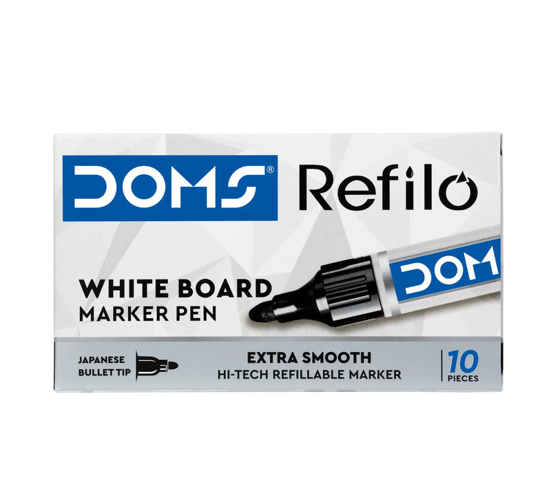 DOMS Refilo Whiteboard Marker Pens – Assorted Colours (Pack of 10)