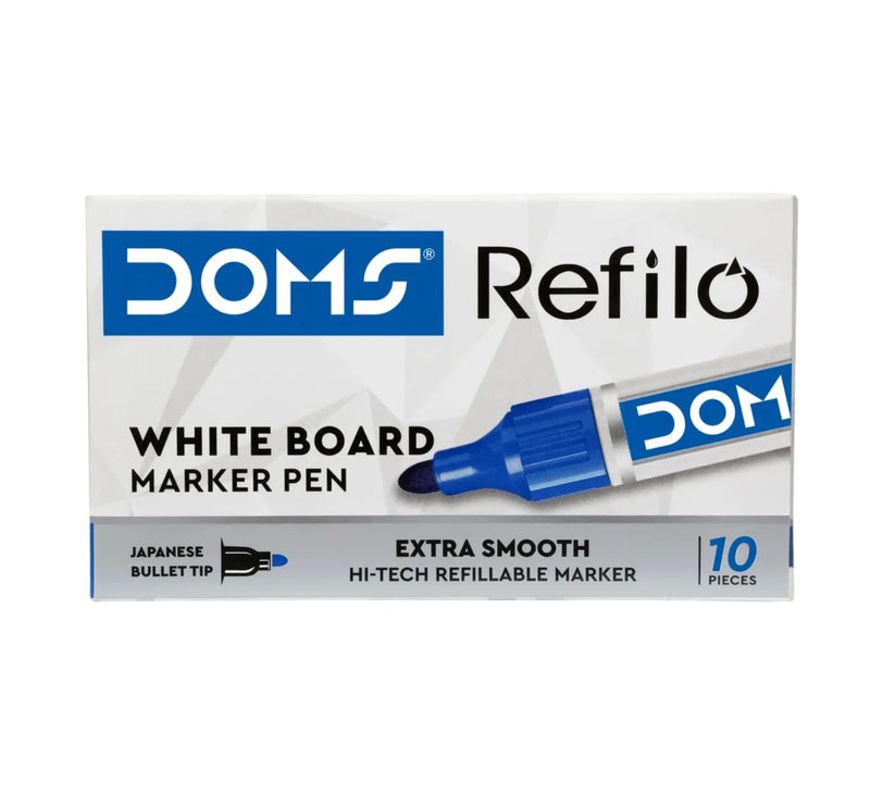 DOMS Refilo Whiteboard Marker Pens – Assorted Colours (Pack of 10)