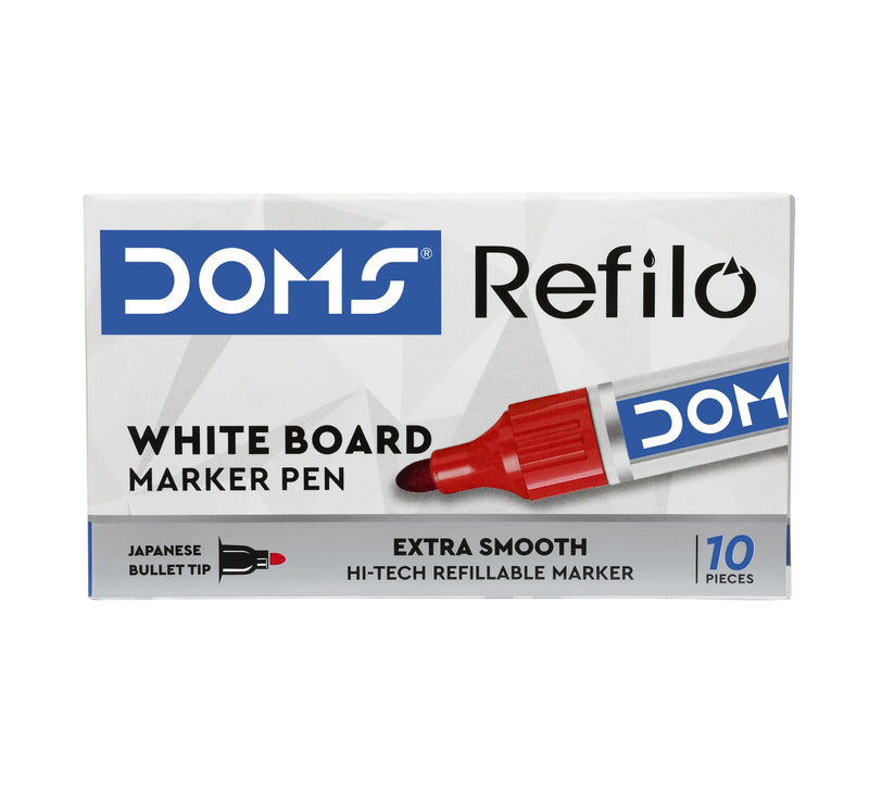 DOMS Refilo Whiteboard Marker Pens – Assorted Colours (Pack of 10)