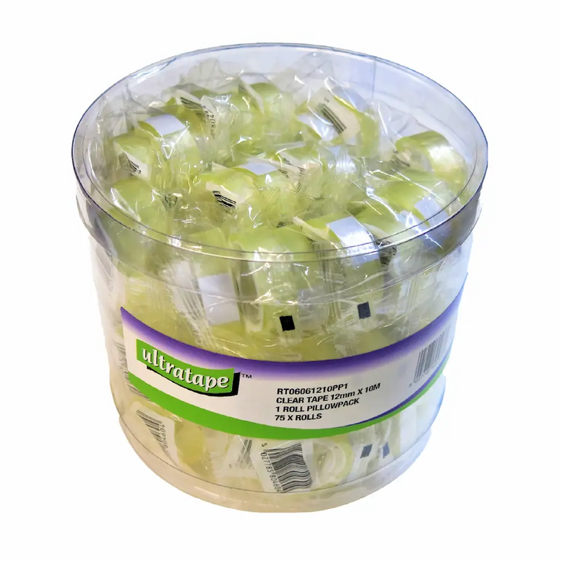 Ultratape 12mm x 10m mini clear tape – tub of 75 rolls