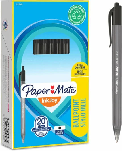 PaperMate InkJoy 100RT Black Ink 1.0mm Medium Point Ballpoint Pens – Box of 20 Pens