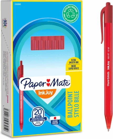 PaperMate InkJoy 100RT Red Ink 1.0mm Medium Point Ballpoint Pens – Box of 20 Pens