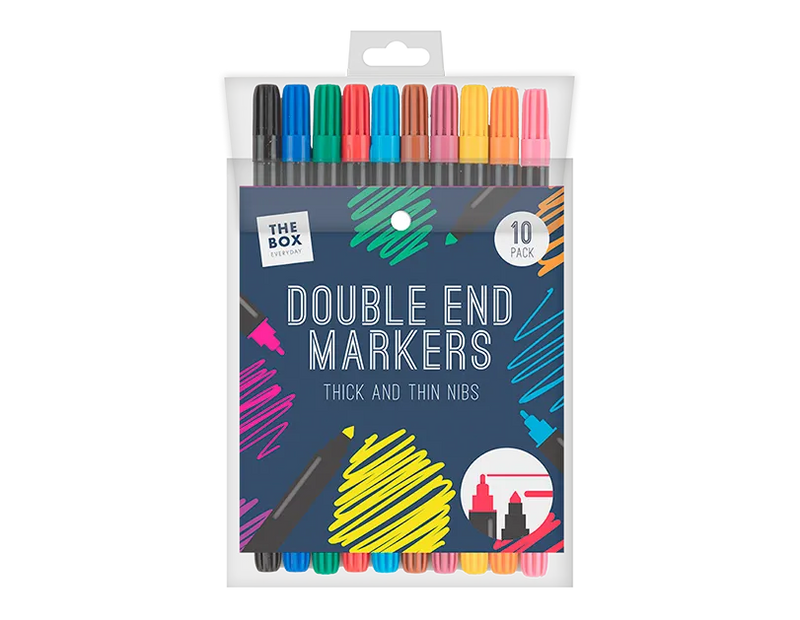 Double End Marker Pens – 10 Pack | Dual Tip Colour Markers