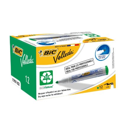 BIC Velleda 1701 Ecolutions Bullet Tip Drywipe Markers Green Ink – Box of 12 Pens
