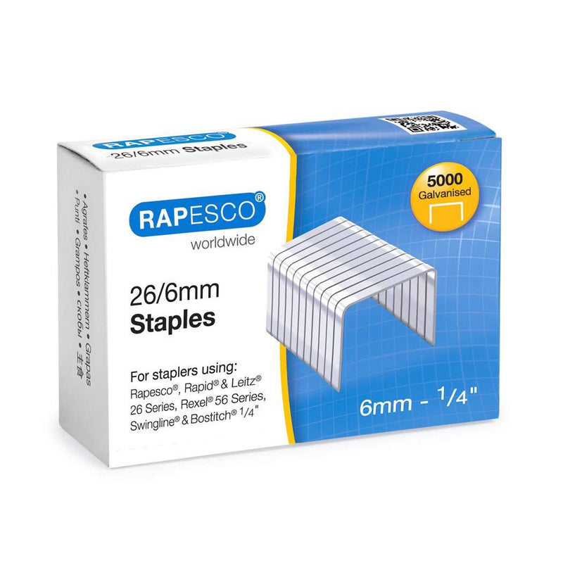 Rapesco staples 26/6mm – box of 5000 staple pins